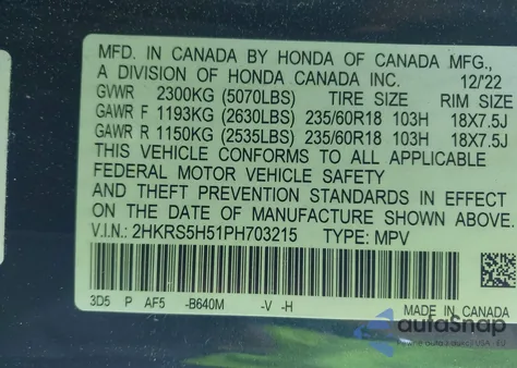 2023 Honda Cr-V Hybrid Sport из США, поврежденный, VIN 2HKRS5H51PH703215